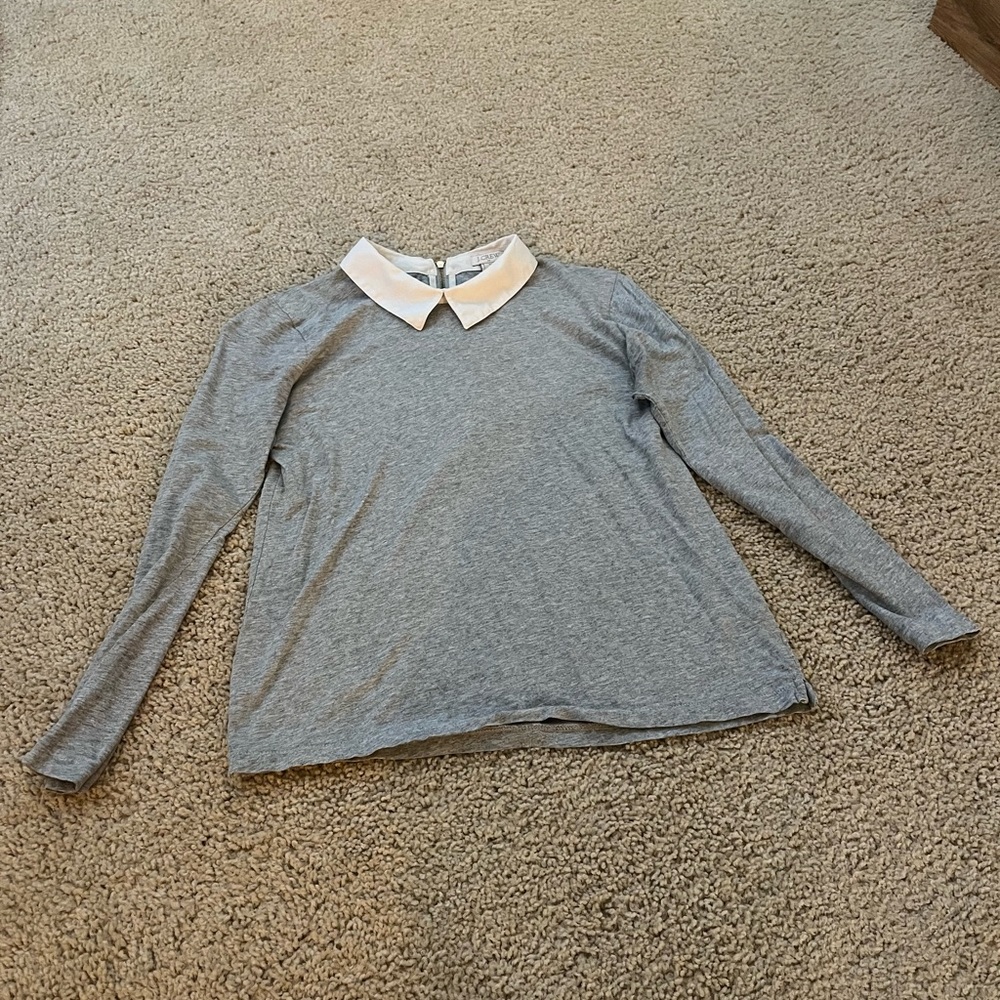 J Crew Long Sleeve Grey Top with White Collar